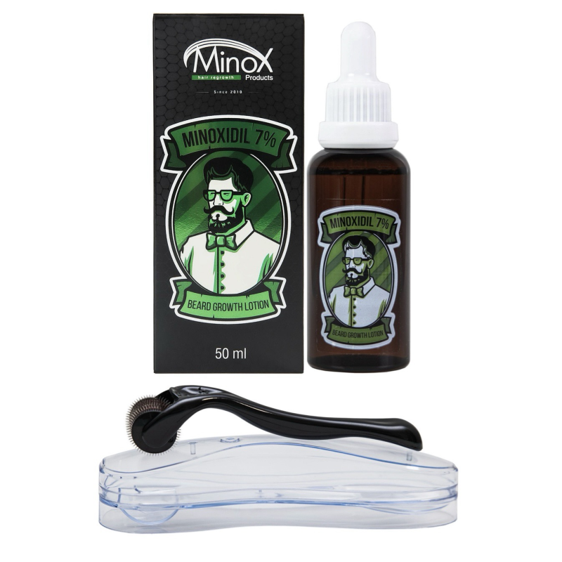 Набір для стимуляції росту волосся (мезоролер + лосьйон проти випадіння Minox 7% 50 мл)