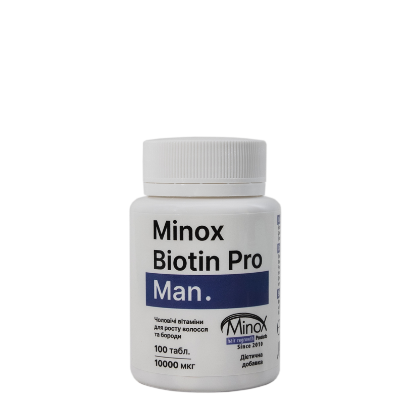 Добавка дієтична MinoX Biotin Pro Man - вітаміни для росту волосся та бороди, 100 таб.